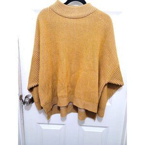 Topshop Mustard Yellow Ribbed Knit Poncho Sweater With Turtleneck Collar